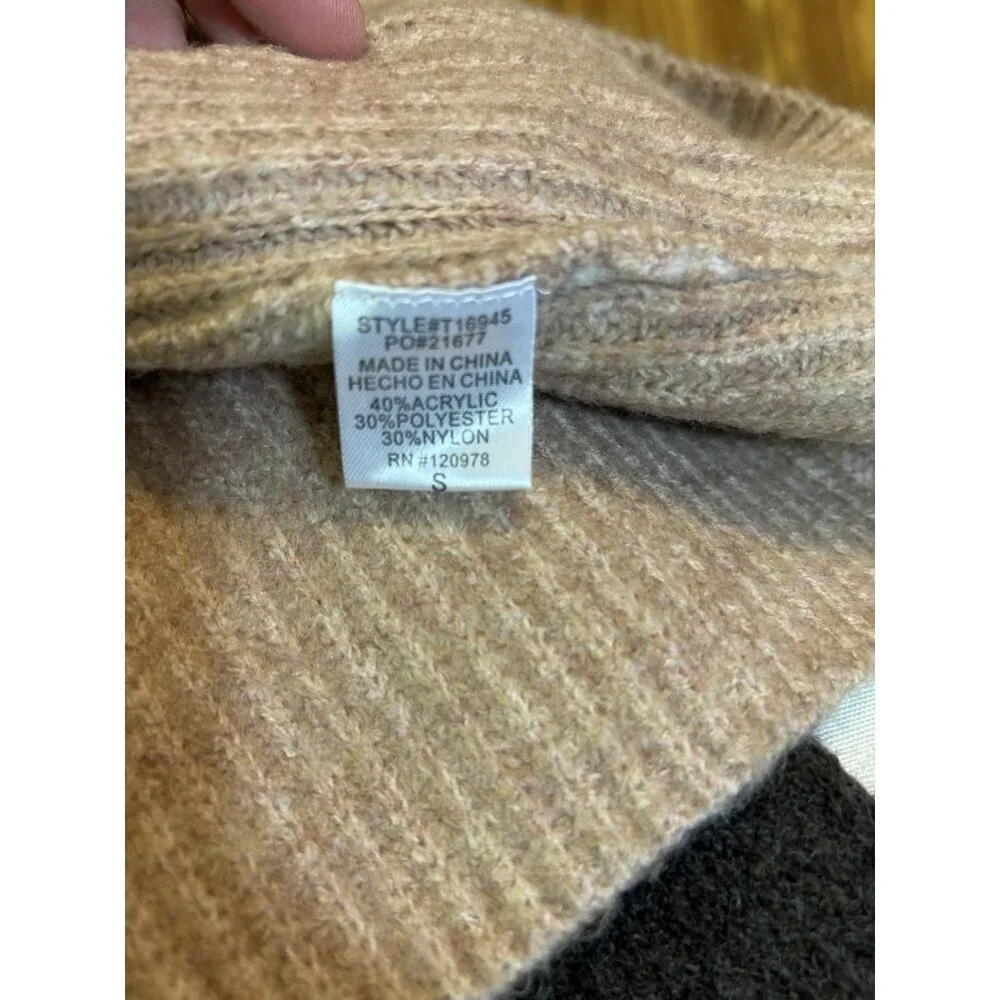 Entro Women's‎ High Neck Cozy Oversized Knit Sweater Colorblock Sz S Boho